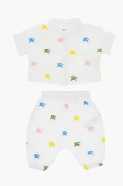 Set Camicia e Pantaloni in Cotone con Ricamo Logo All-Over>Burberry KIDS Fashion