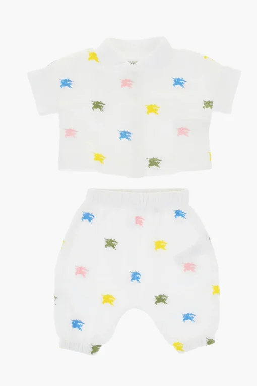 Set Camicia e Pantaloni in Cotone con Ricamo Logo All-Over>Burberry KIDS Fashion