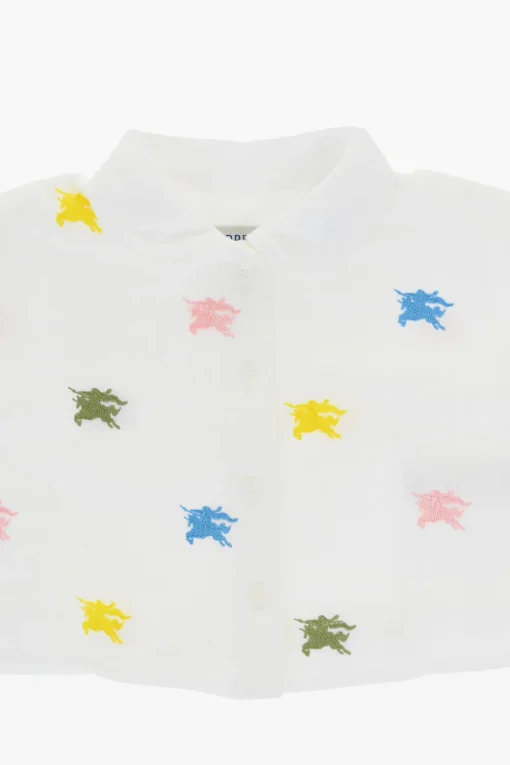 Set Camicia e Pantaloni in Cotone con Ricamo Logo All-Over>Burberry KIDS Fashion