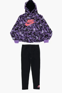 Set Felpa Hoodie a Fantasia Floreale Effetto Acid Wash e Leggings>Nike KIDS Hot