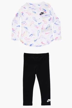 Set Leggings e T-shirt Manica Lunga con Stampa Logo All Over>Nike KIDS Outlet