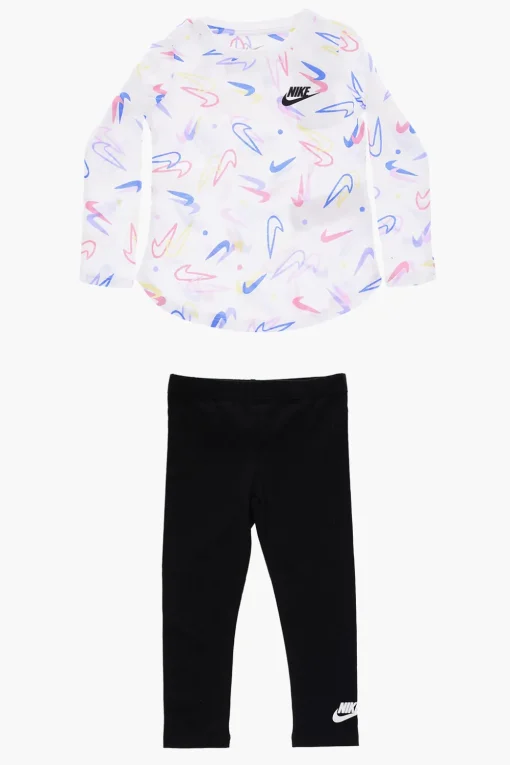 Set Leggings e T-shirt Manica Lunga con Stampa Logo All Over>Nike KIDS Outlet