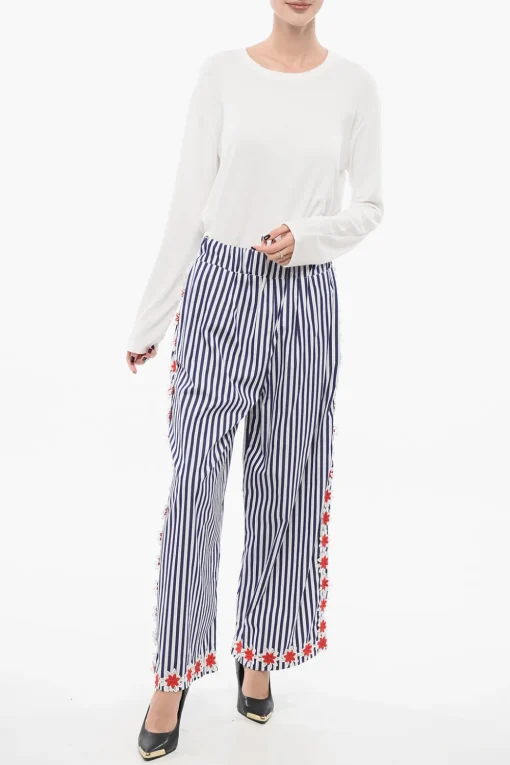 Set Pigiama a Righe con Fiori Ricamati>Flora Sardalos Sale