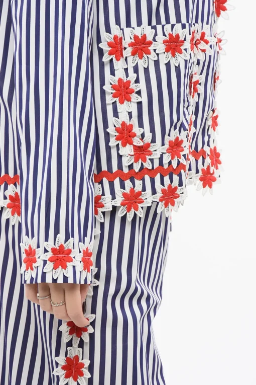 Set Pigiama a Righe con Fiori Ricamati>Flora Sardalos Sale