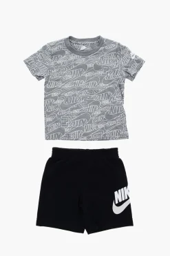 Set T-shirt Girocollo Logo All Over e Shorts>Nike KIDS Clearance