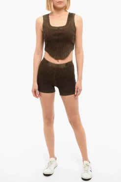 Hot Shorts a Coste con Dettaglio Distressed Donna Pantaloni