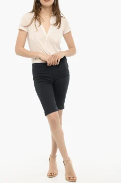 Fashion Shorts a Orlo con Risvolto e Chiusura Dorata Donna Pantaloni