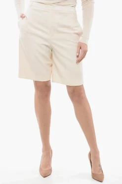 Sale Shorts a Righe Tono su Tono in Lana Vergine Donna Pantaloni