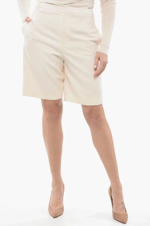 Sale Shorts a Righe Tono su Tono in Lana Vergine Donna Pantaloni