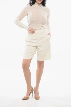 Sale Shorts a Righe Tono su Tono in Lana Vergine Donna Pantaloni