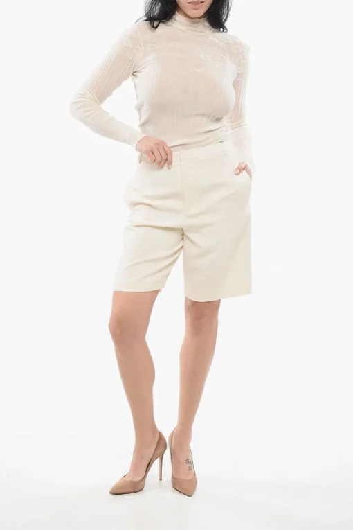 Sale Shorts a Righe Tono su Tono in Lana Vergine Donna Pantaloni