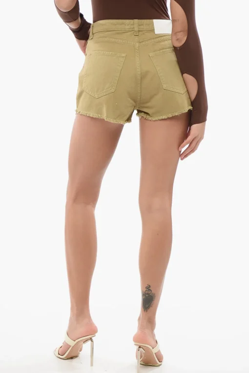 New Shorts a una Pince inTwill di Cotone ad Orlo Sfrangiato Donna Jeans