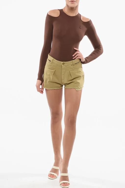 New Shorts a una Pince inTwill di Cotone ad Orlo Sfrangiato Donna Jeans