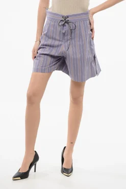Discount Shorts A Vita Alta Con Stampa A Righe Donna Pantaloni