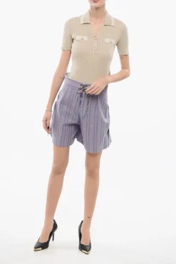 Discount Shorts A Vita Alta Con Stampa A Righe Donna Pantaloni