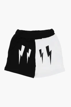 Shorts Bicolore con Stampa Thunderbolts>Neil Barrett Kids Discount