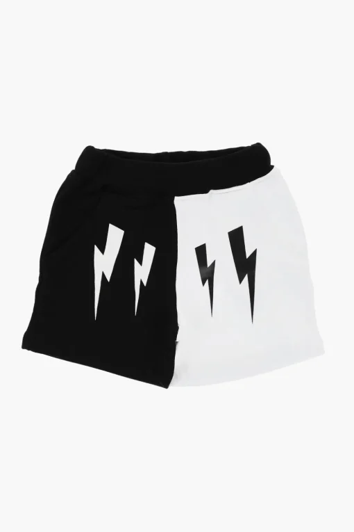 Shorts Bicolore con Stampa Thunderbolts>Neil Barrett Kids Discount