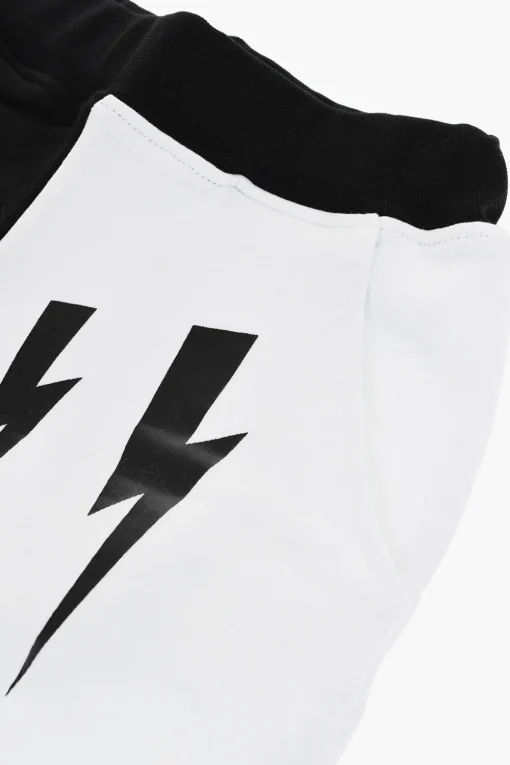Shorts Bicolore con Stampa Thunderbolts>Neil Barrett Kids Discount