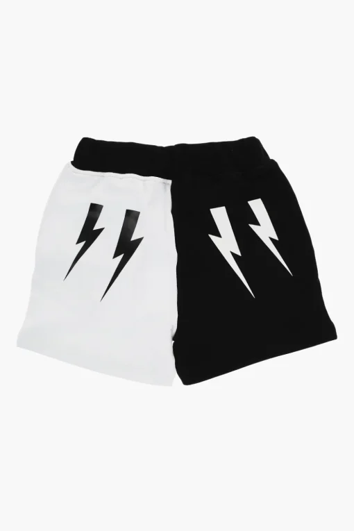 Shorts Bicolore con Stampa Thunderbolts>Neil Barrett Kids Discount
