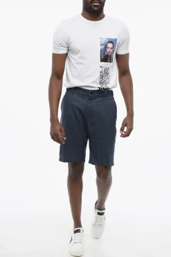 New Shorts Chino in Misto Seta con Passanti Uomo Pantaloni