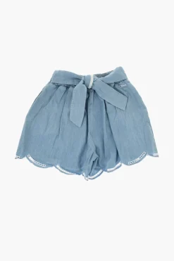 Discount Shorts Effetto Denim con Dettaglio Fiocco Abbigliamento
