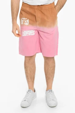 Fashion Shorts Effetto Dip-Dye in Twill di Cotone Uomo Pantaloni