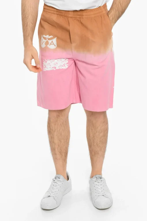 Fashion Shorts Effetto Dip-Dye in Twill di Cotone Uomo Pantaloni