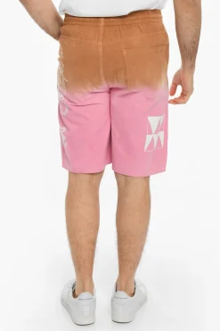 Fashion Shorts Effetto Dip-Dye in Twill di Cotone Uomo Pantaloni