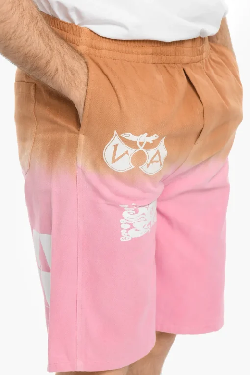 Fashion Shorts Effetto Dip-Dye in Twill di Cotone Uomo Pantaloni