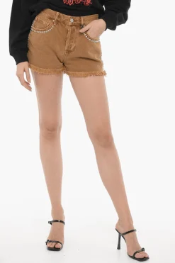 Outlet Shorts HEIDI Ad Orlo Sfrangiato con Borchie Donna Jeans