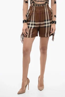 New Shorts in Chiffon a Quadri con Dettaglio Ruches Donna Pantaloni