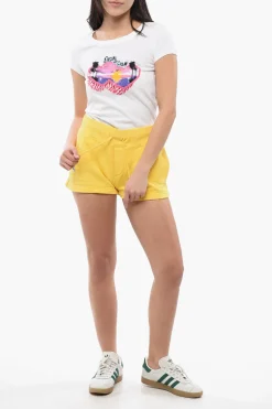 Discount Shorts in Cotone Garzato con Logo in Applicazione Donna Pantaloni
