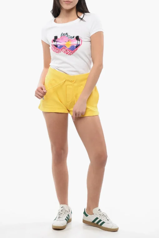 Discount Shorts in Cotone Garzato con Logo in Applicazione Donna Pantaloni