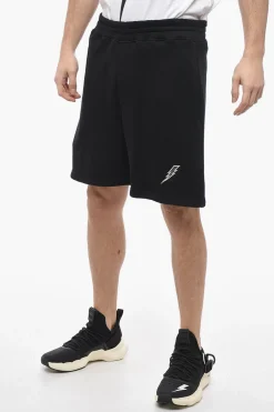 Fashion Shorts in Cotone Garzato con Logo Ricamato Uomo Pantaloni