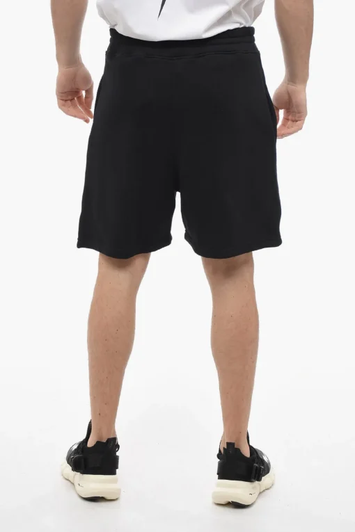 Fashion Shorts in Cotone Garzato con Logo Ricamato Uomo Pantaloni