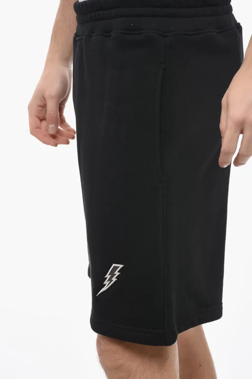 Fashion Shorts in Cotone Garzato con Logo Ricamato Uomo Pantaloni