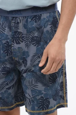Discount Shorts in Cotone Leggero Motivo Vegetale con Banda Elastica Logata Uomo Pantaloni