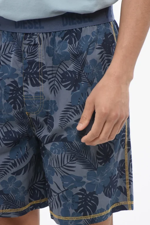 Discount Shorts in Cotone Leggero Motivo Vegetale con Banda Elastica Logata Uomo Pantaloni