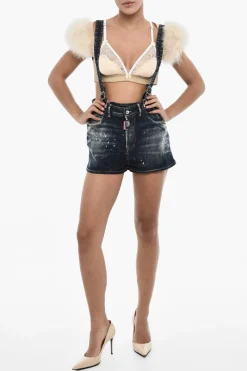 Shorts in Denim con Bretelle>Dsquared2 Sale