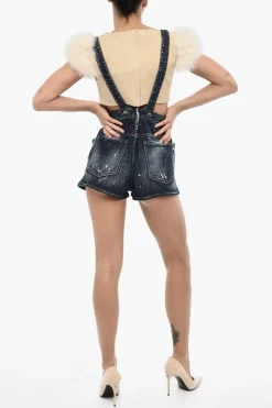 Shorts in Denim con Bretelle>Dsquared2 Sale