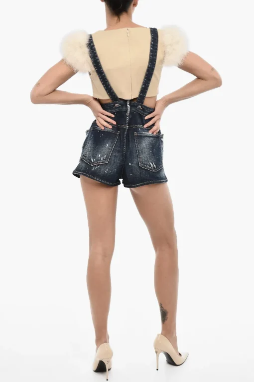 Shorts in Denim con Bretelle>Dsquared2 Sale