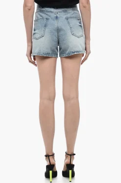 Shorts in Denim con Orlo Sfrangiato>We11done Discount
