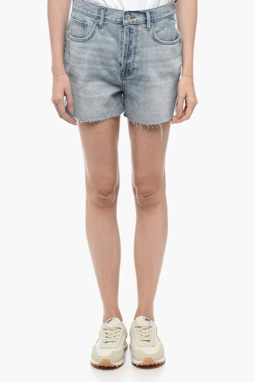 Outlet Shorts in Denim Distressed con Spacchi Laterali Donna Jeans