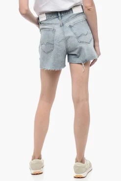 Outlet Shorts in Denim Distressed con Spacchi Laterali Donna Jeans