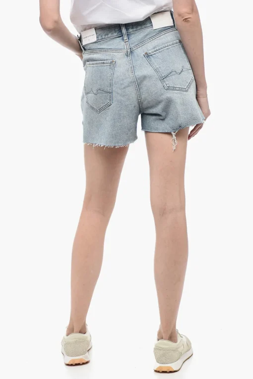 Outlet Shorts in Denim Distressed con Spacchi Laterali Donna Jeans