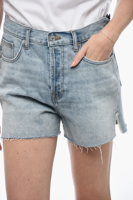 Outlet Shorts in Denim Distressed con Spacchi Laterali Donna Jeans