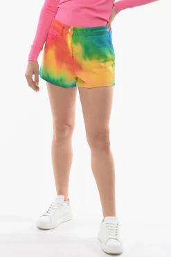 Hot Shorts in Denim Effetto Arcobaleno Donna Pantaloni