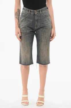 Discount Shorts in Denim Lavaggio Vintage con Fondo a Taglio Vivo Donna Jeans