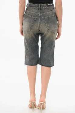 Discount Shorts in Denim Lavaggio Vintage con Fondo a Taglio Vivo Donna Jeans