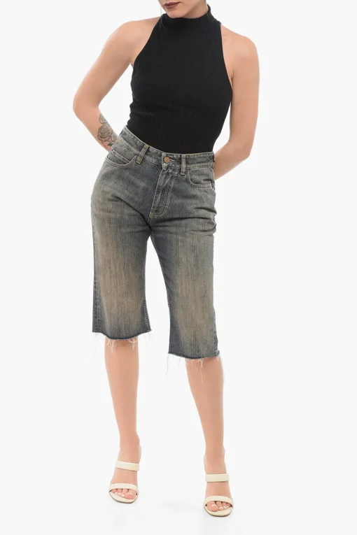 Discount Shorts in Denim Lavaggio Vintage con Fondo a Taglio Vivo Donna Jeans